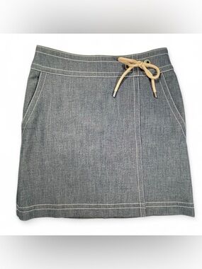 Blue Chambray Nautical Drawstring Mini Skirt Pockets Lined ANN TAYLOR